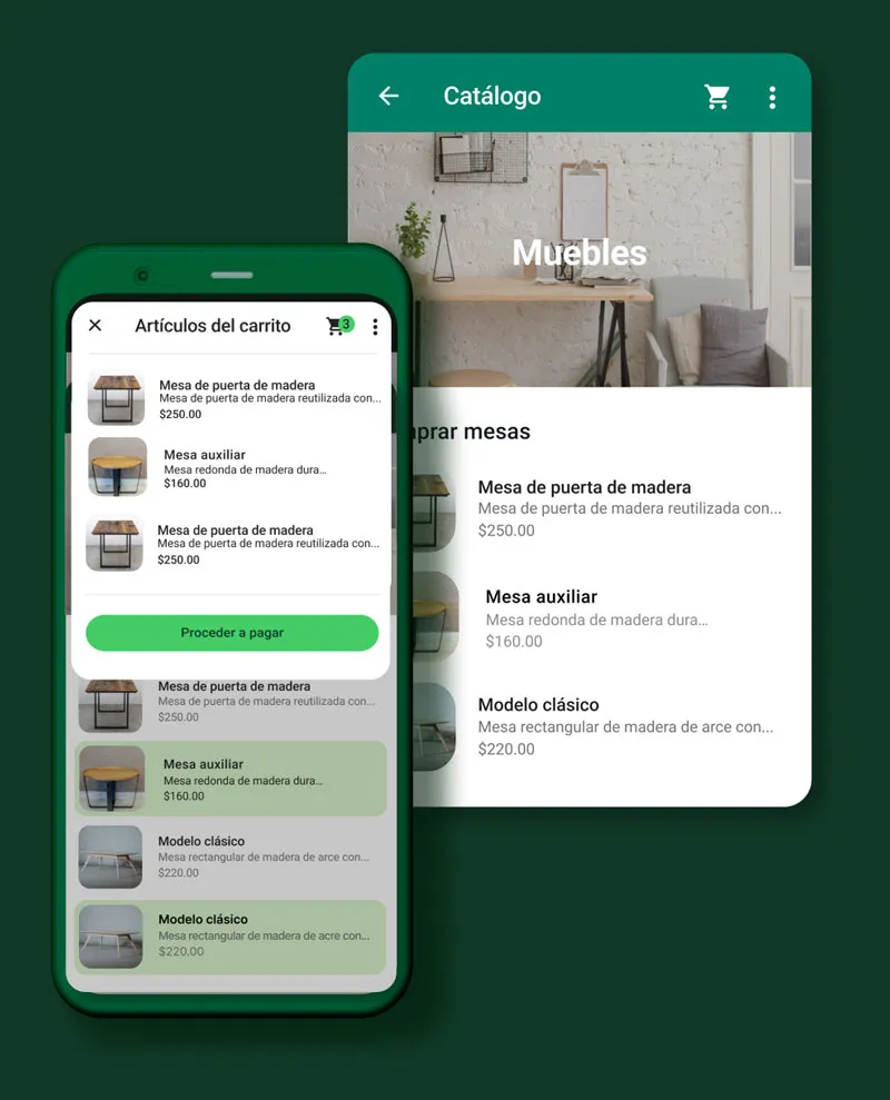 Elemento visual de varias funciones de la aplicación WhatsApp Business