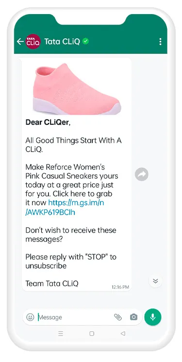 A WhatsApp chat with Tata CliQ