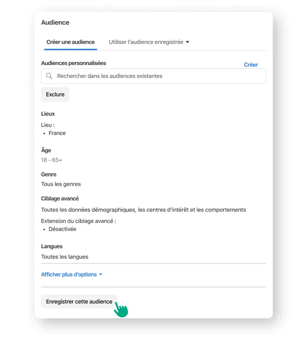 Une personne en train de sélectionner et d’enregistrer son audience cible