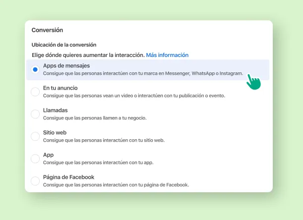 Un usuario selecciona la ubicación de la conversión