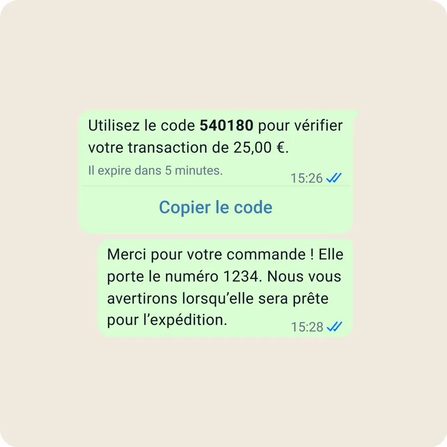 Un exemple de nouvelles commandes et transactions dans WhatsApp Business