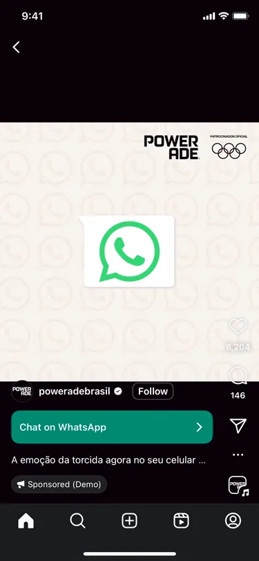 Representasi visual dari iklan Powerade di WhatsApp