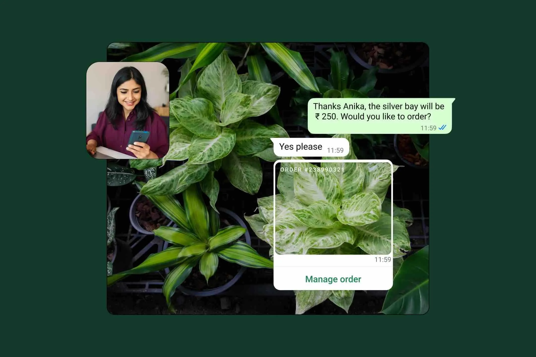 customer ordering from business on mobile device using WhatsApp Business app