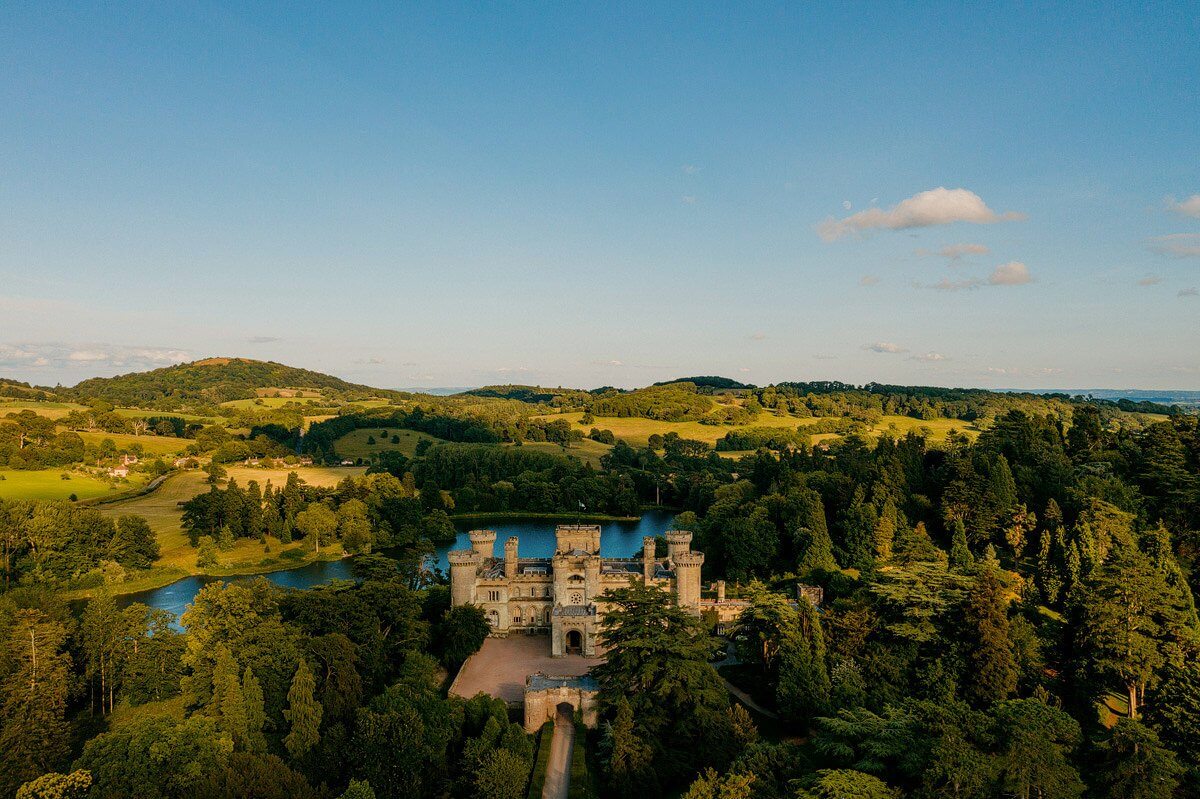 Aerial photo of a wedding at Eastnor Castle