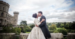 Couple kissing on upper terrace