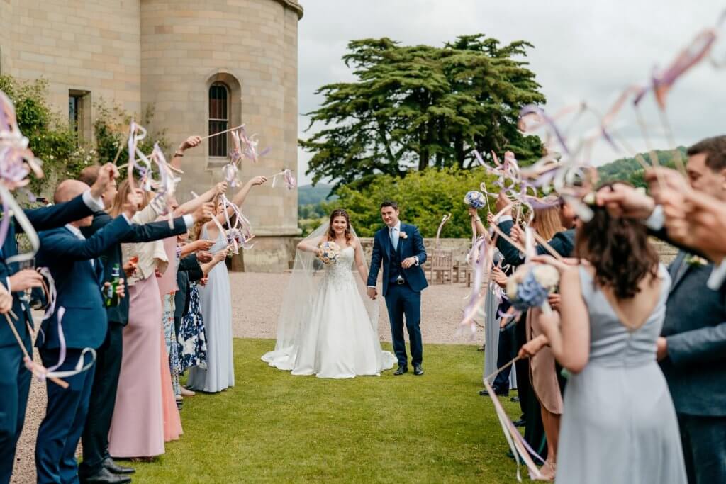 Couple just married in an outdoor ceremony