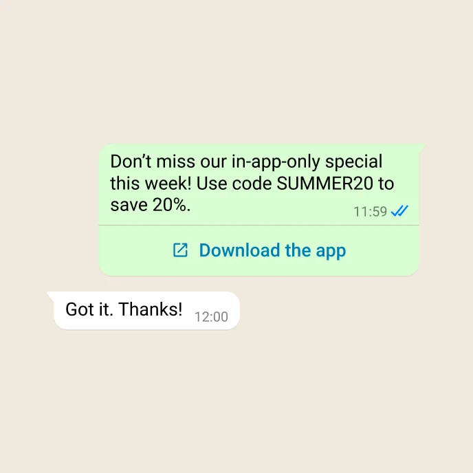 Demonstration of a business promoting their app with a discount and link