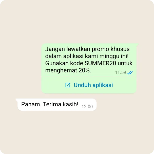 Demonstrasi bisnis yang mempromosikan aplikasi mereka dengan diskon serta tautan
