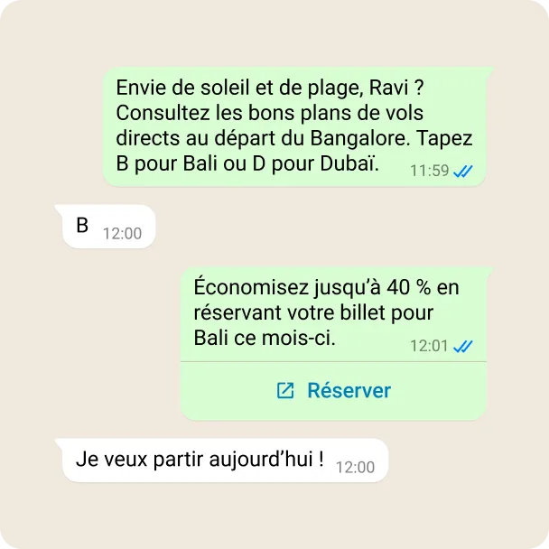 Démonstration d’une entreprise qui informe un membre de sa clientèle de réductions sur des vols