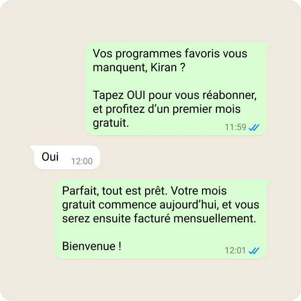 Démonstration d’une entreprise reciblant une personne et l’invitant à se réabonner à un programme