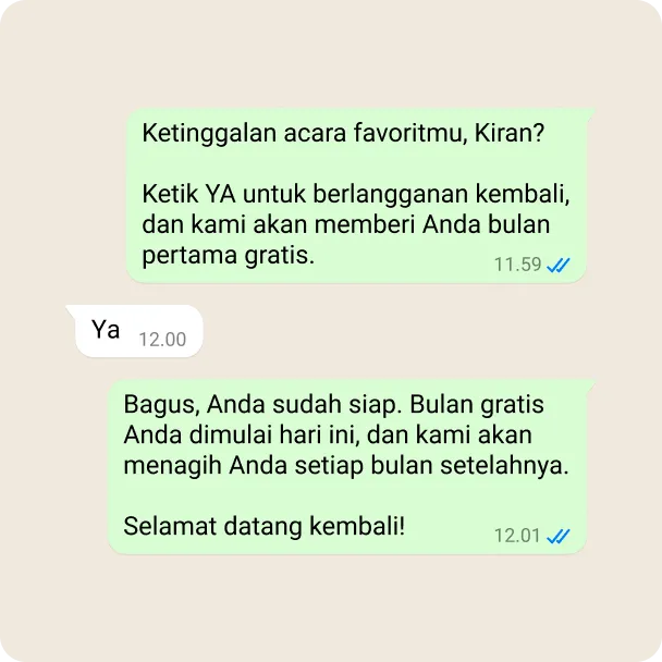 Demonstrasi bisnis yang menargetkan ulang pengguna, dengan meminta mereka untuk berlangganan kembali ke sebuah program