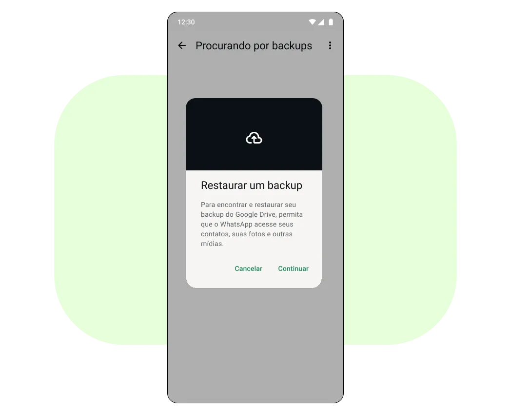 Tela de um celular pedindo para restaurar um backup do Google Drive