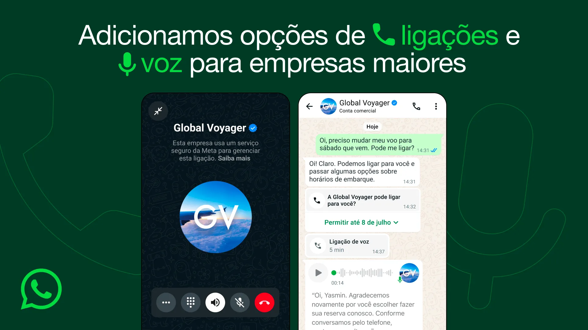 Adicionamos opções de ligação e voz para empresas maiores